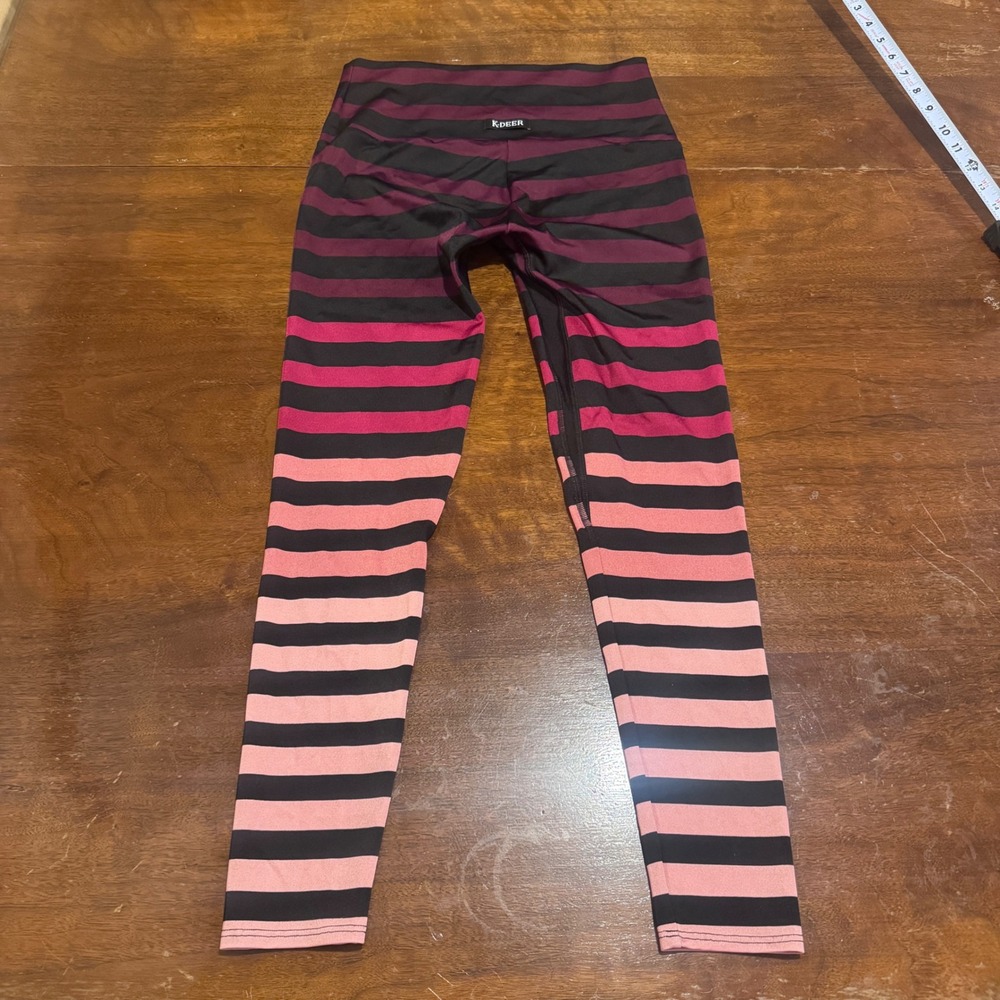 K-Deer Stripe Leggings Wmns Sneaker Length Sunset Ombre Pink Plum Purple‎ Yoga L - Picture 7 of 7
